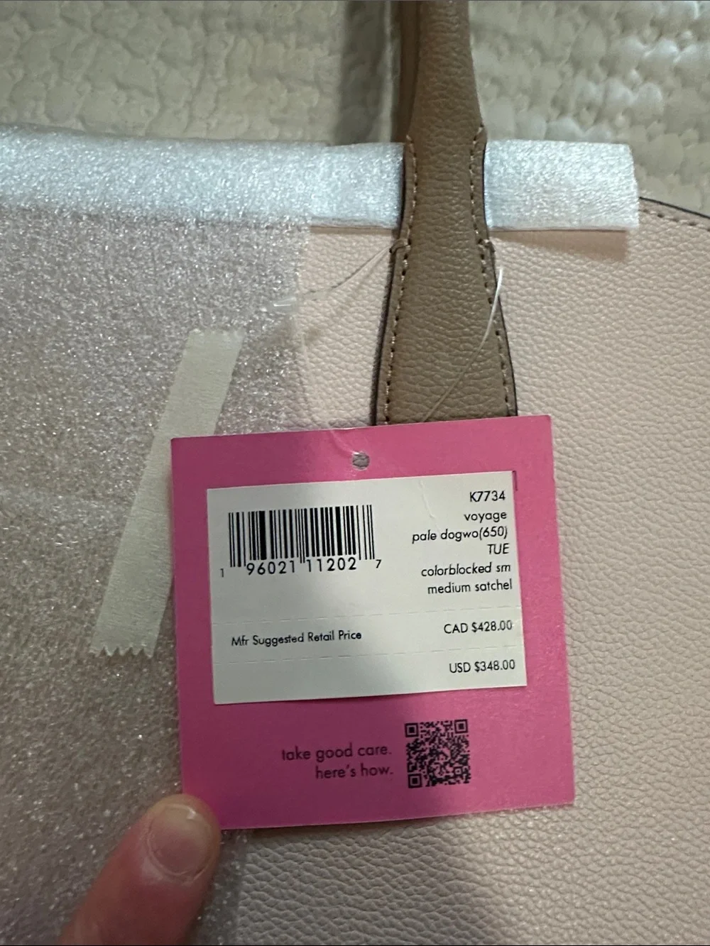 kate spade Pebbled Leather Satchel in Blush Pink and Taupe Handles